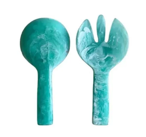 Juego de 2 piezas de utensilios ligeros de resina verde marmoleada: cuchara para servir y tenedor para ensalada - Product Image 6