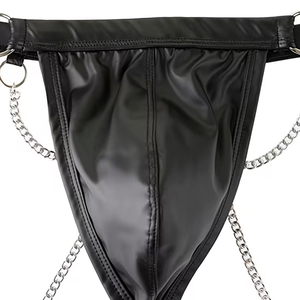 Jockstrap de Cuero Negro para Hombre con Detalle de Cadena Metálica y Anillo en O, Estilo Punk, Ropa Deportiva para Club, Precio al por Mayor - Product Image 4