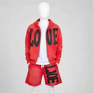 Custom Logo Men Acid Wash Zip up Hoodie and Shorts <b>Sweatpants</b> <b>Set</b> Flare Jogger Short Sweatsuit Tracksuit for Men - Product Image 1