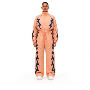 Black Nylon Sportswear Tracksuit <b>Set</b> with Zip Jacket and Pants for Athletic Training Fitness Running Gym Workout and Outdoor - Product Image 1