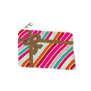Colourful Striped Handmade Embroidery Glass <b>Seed</b> Beaded Coin Purse Zipper Daily Use For Gifting Party Modern Fashion Wallet - Product Image 1