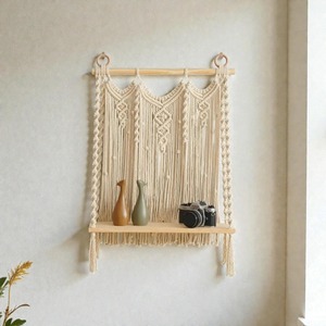 Boho Style Macrame Wall Hanging <b>Shelf</b> With Wooden Platform Perfect For Home Decor Storage Organizer And Decorative Display - Product Image 5