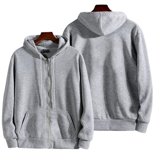Sweat-shirt à capuche gris pour homme, coupe classique, couleur unie, molleton de coton, décontracté, avec poche, anti-boulochage, 320g, logo frontal, hiver - Product Image 4