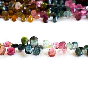Cuentas facetadas de turmalina natural multicolor en forma de pera, 8x15 - 9x16 mm, cuentas de turmalina en forma de lágrima para joyería. - Product Image 3
