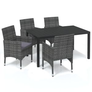 Set da Pranzo in WPC e Alluminio 100% Poliestere in Rattan PE Grigio con Mobili da Giardino in Acciaio - Product Image 2