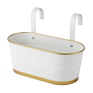 Jardinière murale en métal blanc avec bordure dorée, pot de fleurs suspendu pour jardin, pot de fleurs décoratif en métal, jardinière de fenêtre, conteneur pour plantes - Product Image 1