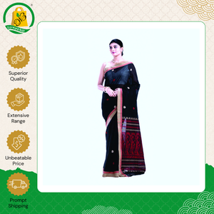 Top Quality Women Wedding and Party Wear Soft & Light Weight Pure Handloom <b>Red</b> Black White Buti Cotton <b>Saree</b> for Sale - Product Image 3