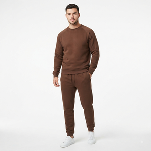 Ensemble de survêtement polaire d'hiver pour homme, coupe confortable, sweat-shirt à col rond uni et pantalon de survêtement, achat en gros, vêtements décontractés et de loisirs - Product Image 2