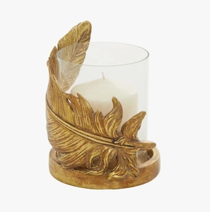 Support de bougie en métal doré fait main, écologique, avec accent plume, style moderne, pour bougies pilier – Vente en gros - Product Image 2
