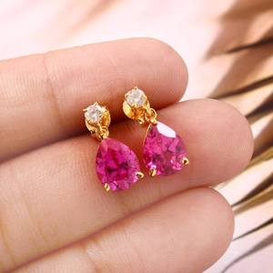 Pendientes de zafiro rosa de Ceilán, plata de ley 925, chapados en oro de 14 quilates, pendientes de pera, joyería fina para mujer, regalo - Product Image 4