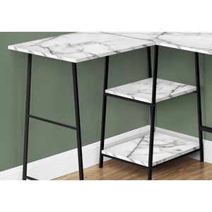 Escritorio de Computadora en Forma de L para Oficina en Casa, 48 Pulgadas de Largo, con Acabado Laminado Estilo Mármol Blanco y Marco de Metal Negro, para Laptop - Product Image 3
