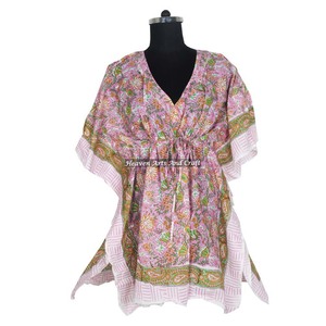 Vestido Kimono Sexy para Mujer, Kaftán Corto de Playa, Estilo Indio 2026, Kaftán de Alta Calidad con Estampado Floral Hecho a Mano, Talla Única - Product Image 1