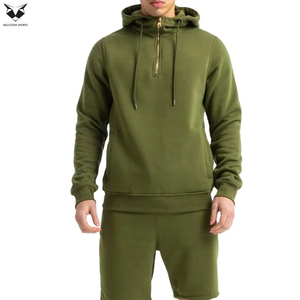 Conjunto Deportivo Informal de Algodón 100% con Sudadera con Capucha y Media Cremallera con Logotipo Personalizado para Gimnasio y Pantalones Cortos para Hombre de Talla Grande, Nuevo Estilo - Product Image 4