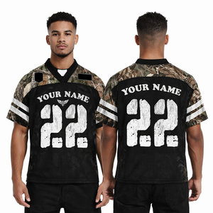 เสื้อฟุตบอลตาข่ายลายพรางวินเทจแบบสั่งทำพิเศษ ทรงโอเวอร์ไซส์ แต่งดีเทลขาดๆ พร้อมหมายเลข เสื้อผ้าสตรีทแวร์ระบายอากาศได้ดี เสื้อกีฬาผู้ชาย - Product Image 1