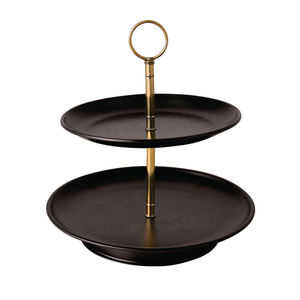 Soporte Redondo de Dos Niveles para Pasteles de Acero Inoxidable Negro, Bandeja para Servir Postres, Bodas, Cumpleaños, Fiestas de Té - Product Image 1