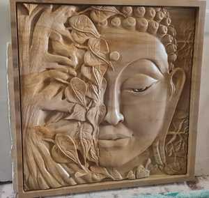 Relief mural 3D en pierre naturelle sculpté CNC, visage de Bouddha au design traditionnel, finition polie, pour décoration intérieure et extérieure, salon. - Product Image 1
