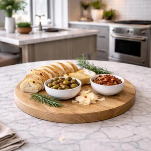 Wood Double Tier Rotating Tray Smooth-Spin Lazy Susan for <b>Tabletop</b> Spice Serving - Product Image 2