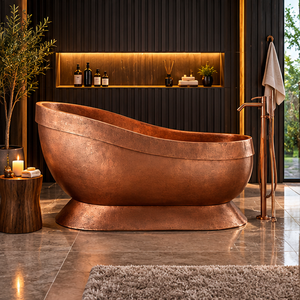 Bañera Independiente de Cobre Hecha a Mano, Bañera de Pedestal de Lujo con Diseño Curvo para un Baño Elegante - Product Image 6