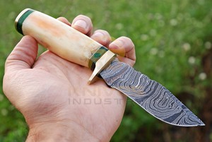 Cuchillo de Hoja Fija de Acero de Damasco en Oferta con Mango de Hueso Natural – Cuchillo de Caza Hecho a Mano Personalizado con Funda de Cuero Premium - Product Image 2