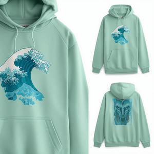 Men Trendy 100% Cotton Fleece Oversized for Hoodie with Creative Wave Graphics and Pocket - Product Image 3