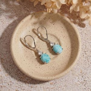925 Sterling Silver <b>Fine</b> Dangle <b>Earrings</b> with Larimar Oval Cut Gemstone for Weddings Engagements or Anniversaries - Product Image 4