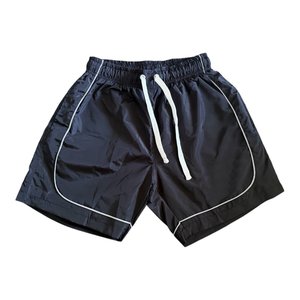 Shorts pour hommes en polyester noir à séchage rapide avec cordon de serrage à la taille et bordure blanche, vêtements de sport décontractés - Product Image 3