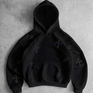 Sudadera con capucha extragrande para mujer, negra, con relieve, informal, de forro polar suave, para uso diario, top de moda de invierno - Product Image 1