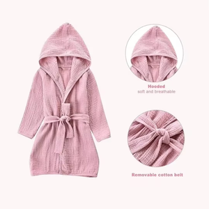 เสื้อคลุมอาบน้ำมีฮู้ดสำหรับเด็ก ผ้าฝ้ายสีพื้น ผ้าขนหนูมีฮู้ดสำหรับเด็กที่เป็นมิตรกับผิวหนัง ผ้าขนหนูแบบสวมใส่ได้ ใช้ในห้องน้ำ - Product Image 2
