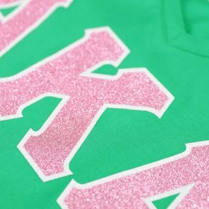 V Neck Glitter Tee <b>Green</b> Color Fashion Casual <b>Top</b> Women Short Sleeve Shirt <b>Sparkle</b> Graphic Apparel Stylish Everyday Wear - Product Image 5