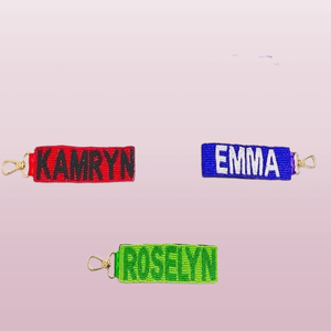 Premium Handmade Beadwok Adjustable Nautral Bold Color Combinations Gameday <b>Names</b> Letters Keychains for Kids Teens Key Holders - Product Image 3