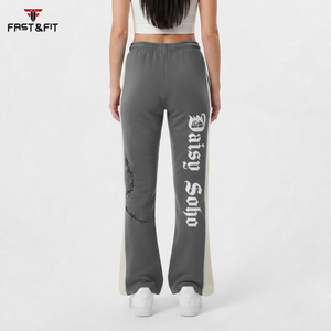 Pantalon de survêtement évasé en satin pour femme, style streetwear décontracté, design ajouré, couleurs et logo personnalisables, taille haute, prix de gros - Product Image 2