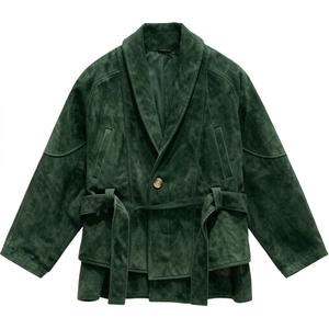 Men <b>Suede</b> Style Belted <b>Jacket</b> Warm Casual Long Sleeve Outerwear Custom Wholesale Clothing Manufacturer - Product Image 6