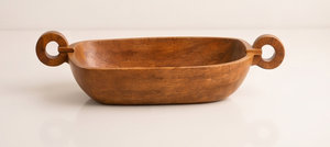 Plat de service en bois de manguier avec poignées rondes, finition noyer, vente en gros - Product Image 2