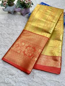 Sari en soie traditionnel avec broderie Zari et bordure contrastée, séchage rapide et évacuation de l'humidité, fabriqué au Gujarat - Product Image 4
