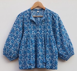 Women 100% Cotton Hand Block Print Floral Casual Lace <b>Bow</b> Collar Tank Top Boho Festival <b>Gift</b> Wear - Product Image 1