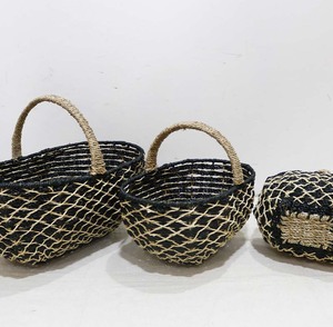 Panier de rangement en jonc de mer noir, panier de pique-nique tissé, panier décoratif fait main - Product Image 6