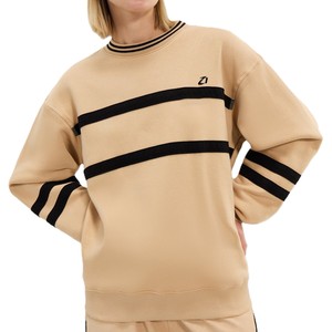 Sudaderas con capucha para mujer, personalizadas con logo, beige a rayas, de forro polar grueso, con hombros caídos y logo. - Product Image 1