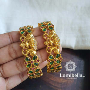 Ethnic Gold Plated Copper Brass <b>Bracelet</b> with Pearl and Geometric Flower Design - Product Image 1
