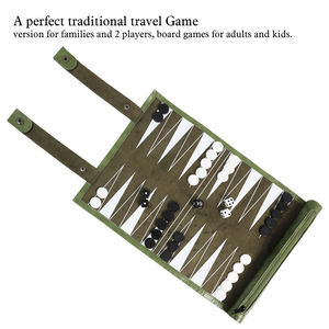 Tablero de Backgammon Plegable de Cuero Verde con Triángulos Blancos para Jugar en Interiores y Exteriores - Product Image 5