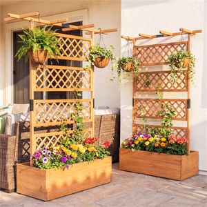 Fioriera Rialzata in Legno di Abete da 72 Pollici, 4.8 Cu.Ft, con Graticola e Fori di Drenaggio per Piante Rampicanti e Cesti Sospesi - Product Image 2
