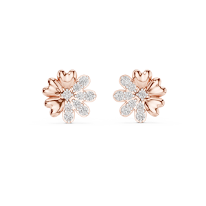 Juego de pendientes con diamantes cultivados en laboratorio con forma de pétalo de corazón, engastados en oro rosa macizo de 18 quilates, para compromiso, bodas, fiestas, regalos y uso diario. - Product Image 1