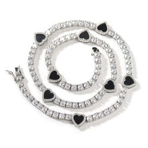 VVS Moissanite Black Onyx Heart Tennis <b>Chain</b> 925 Sterling Silver <b>Iced</b> <b>Out</b> 14K Gold Finish Hip Hop Necklace - Product Image 6