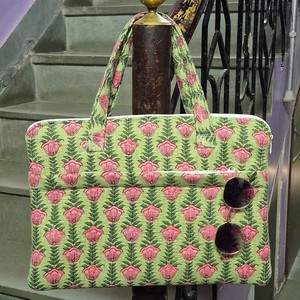 Sac fourre-tout vintage en toile de coton léger, motif floral vert rose, pour ordinateur portable de taille moyenne, idéal pour le travail, avec motif lettres. - Product Image 3