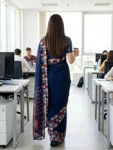 Sari de Georgette con Estampado Geométrico KV para Uso Diario con Blusa Sin Coser - Product Image 4