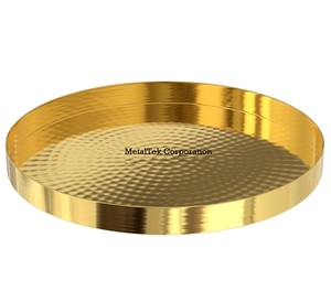 Stainless Steel 304 Premium Gold Plated Round <b>Serving</b> <b>Tray</b> <b>Large</b> Decorative Food Safe Metal Platter Wedding Tableware Gift <b>Trays</b> - Product Image 6