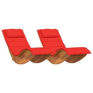 Chaise longue en bois d'acacia massif marron pour 2 personnes avec coussin, ensemble de 2 pièces - Product Image 2