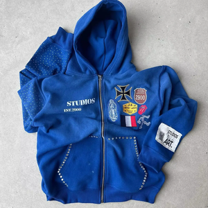 Sudadera con Capucha Personalizada para Hombre, Estilo Francés, con Pedrería Brillante, Estilo Urbano, Ecológica, Antiencogimiento, 100% Algodón, para Invierno - Product Image 4