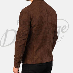 Chaqueta Bomber de Cuero de Ante Marrón para Hombre, de Piel de Oveja Genuina, Ajuste Delgado, Estilo Casual Moto Racer con Cremallera y Puños Acanalados - Product Image 4