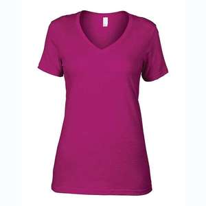 Camisetas al por mayor para mujer 2026, cuello en V profundo, lisas, sin marca, de alta calidad, 100% algodón, para imprimir. - Product Image 1