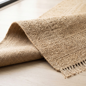 Handcrafted Natural Jute Rug Beige <b>Cream</b> Geometric Border Flatweave Area Carpet Modern Anti-Slip Fringed Edges Home Decor - Product Image 6